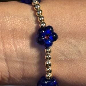 Elegant Blue Floral 18k Gold-filled Bracelet